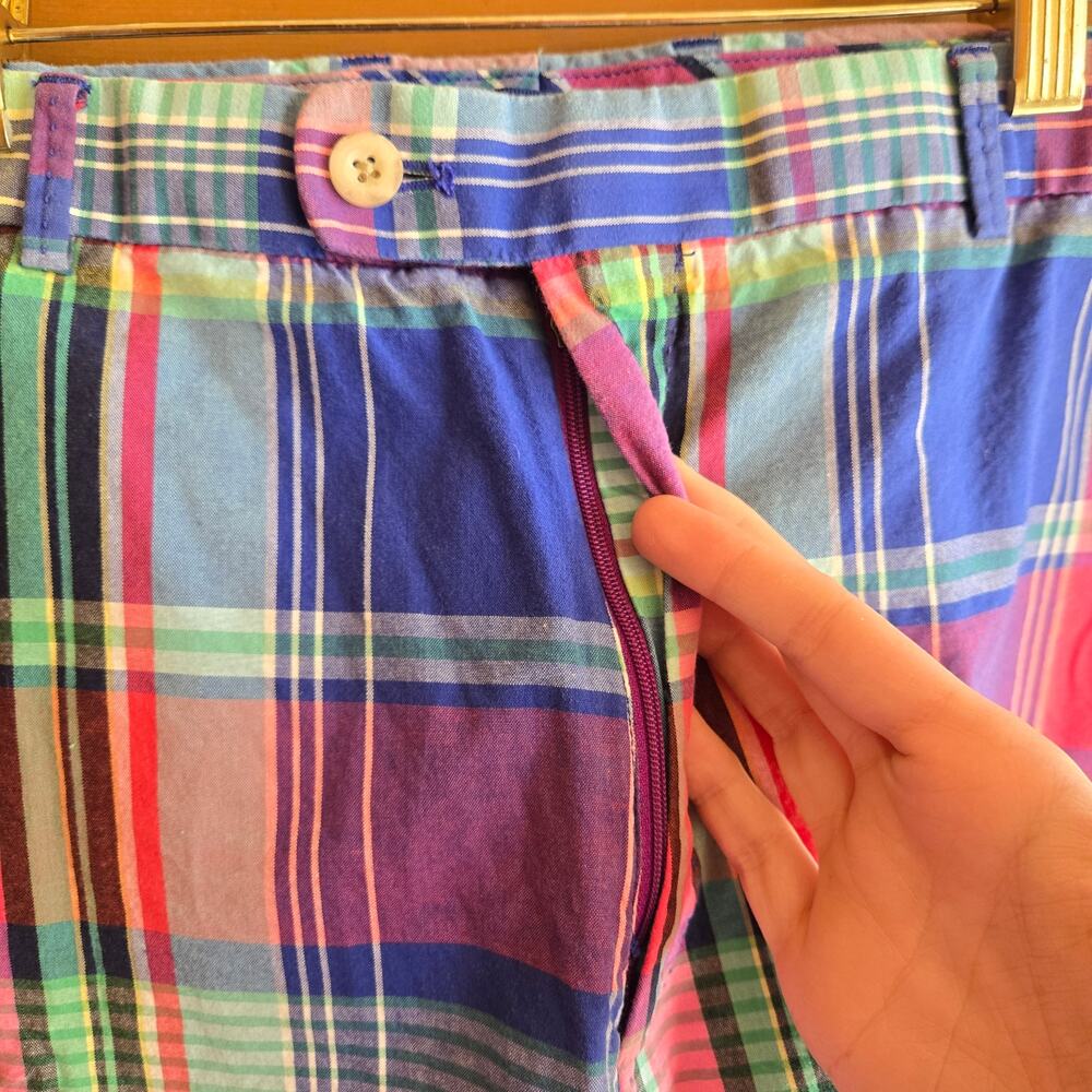 Peter Millar Short Madras Multicolor Plaid Red Blue Bermuda 36 Golf Easter Prep - Picture 3 of 4